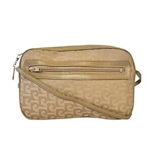 Pierre Cardin Vintage Beige Jacquard Logo Leather Trim Camera Bag Pocketbook